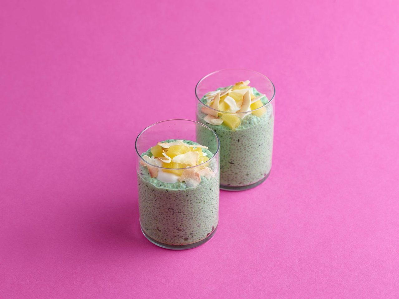 Chia pudding made with unsweetened soy milk and a scoop of collagen peptides sets overnight into a protein-rich, creamy delight.
